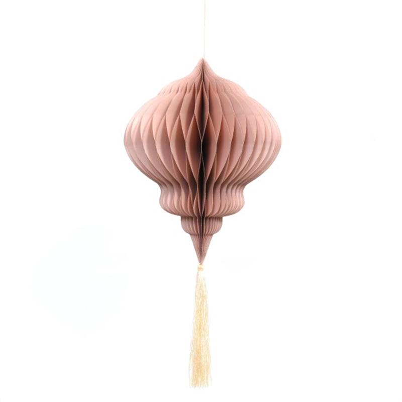 Honeycomb ornament roze met franje en champagne glitter D12.5cm