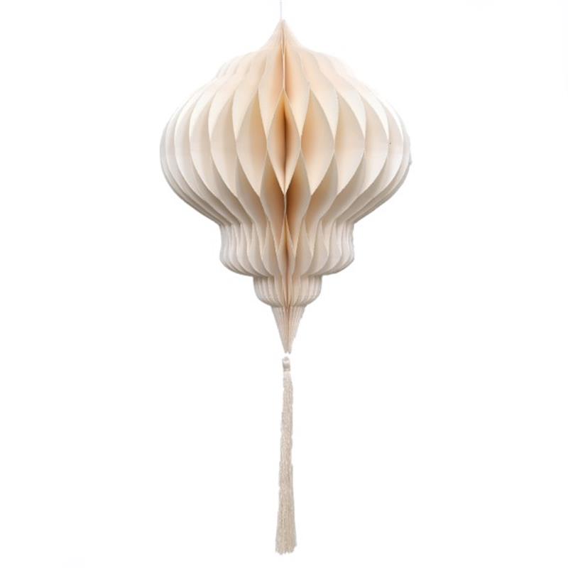 Honeycomb ornament ivoor met franje en rose gouden glitter D30CM