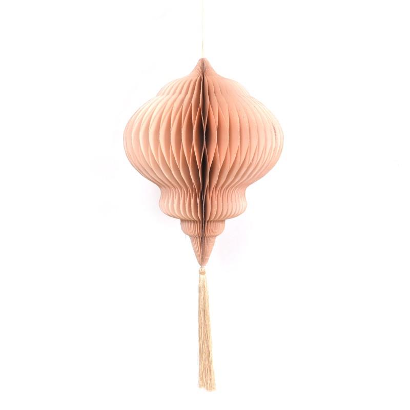 Honeycomb ornament roze met franje en champagne glitter D30cm