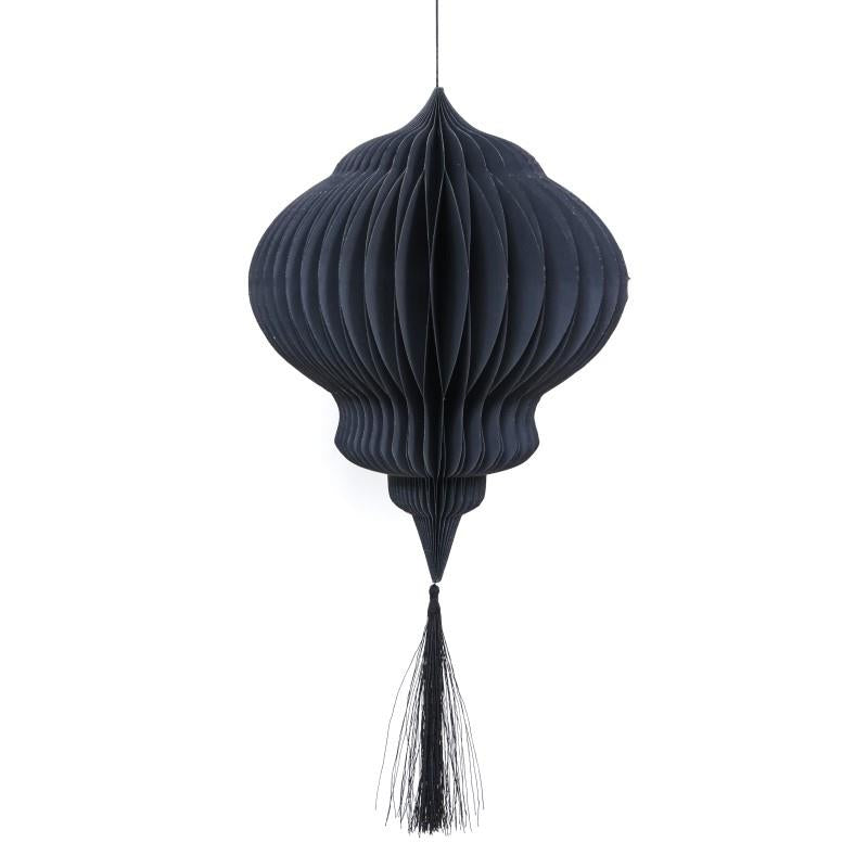 Honeycomb ornament met franje zwart D30cm