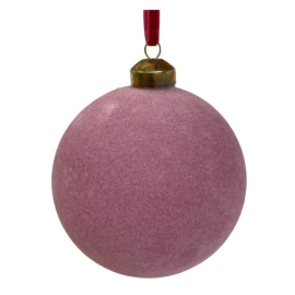 Glazen kerstbal fluweel roze 10cm