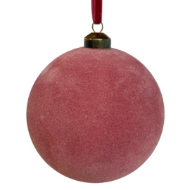 Kerstbal fluweel roze 12 cm