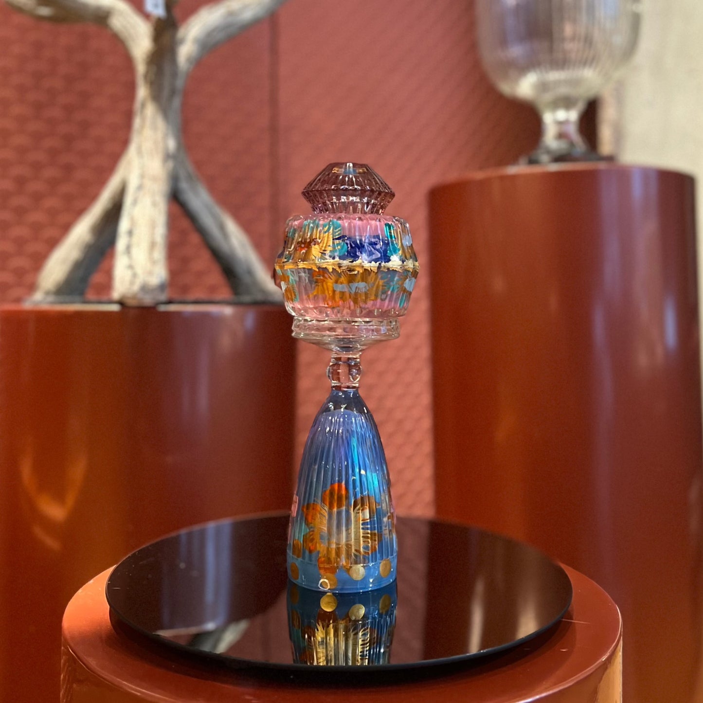 Glanskandelaar Blauw/Roze Medium - dinerkaars