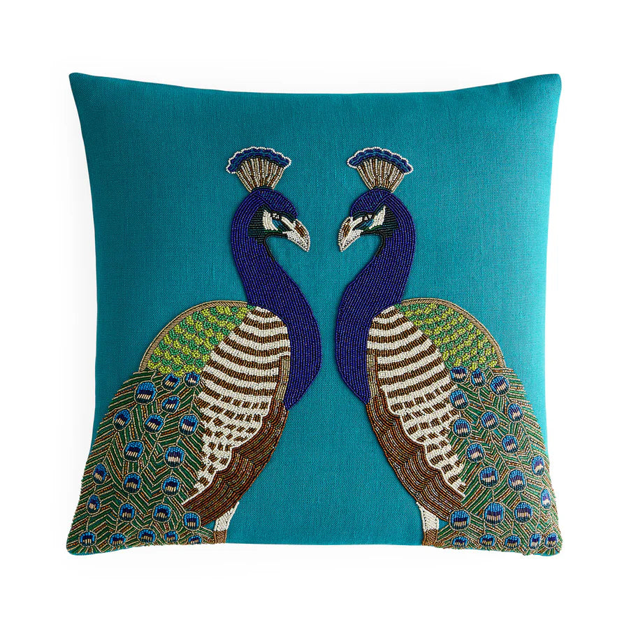 Animalia Beaded Pillow (Peacock)