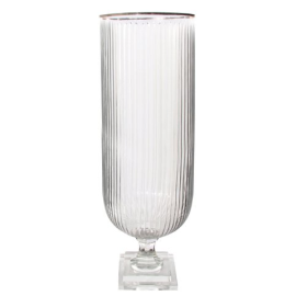 Glazen vaas met platina rand op voet H73,5cm