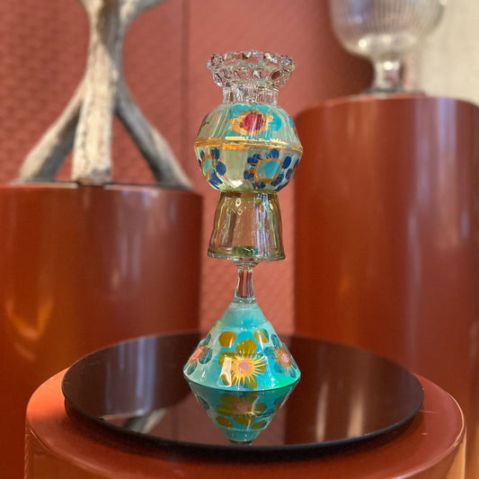 Glanskandelaar Turquoise Large - diner of stompkaars
