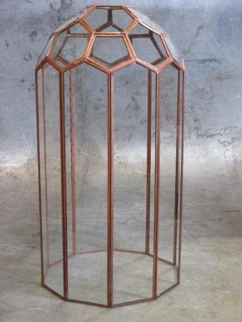 Glazen stolp met koper d28xH55cm